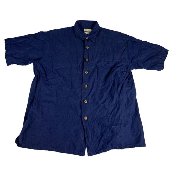 St. John's Bay Other - St John's Bay Linen Cotton Button Up Shirt Top Men's L Blue Pocket Short Sleeve